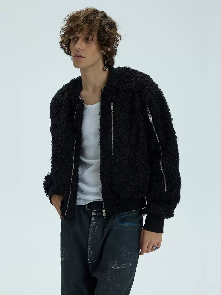 Thick Fake Fur Zipper Jacket