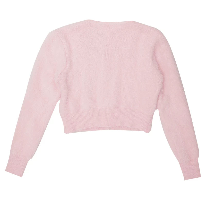 Pearl Bow Short Knit Cardigan