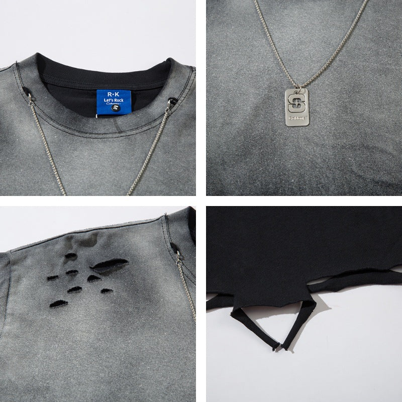 Oversized T-shirt met lange mouwen en gradiëntschade-ontwerp