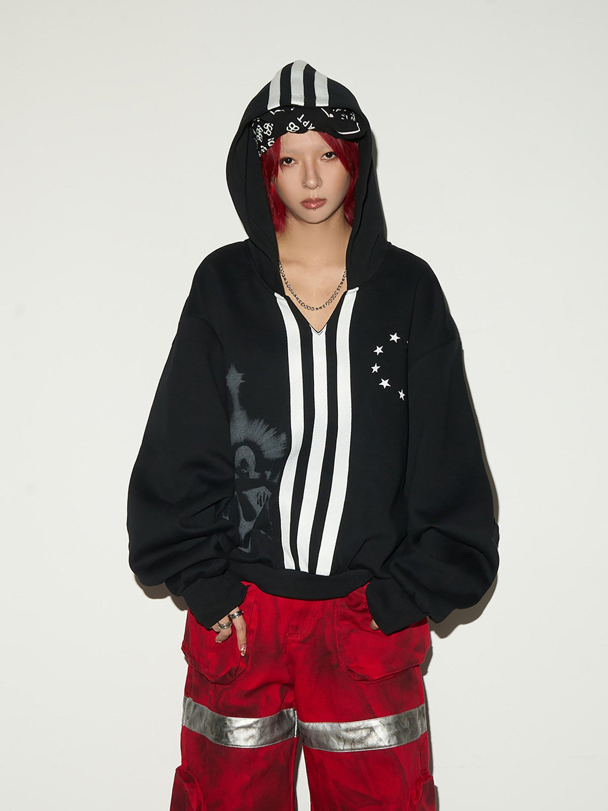 Short V-Neck Pullover Hoodie