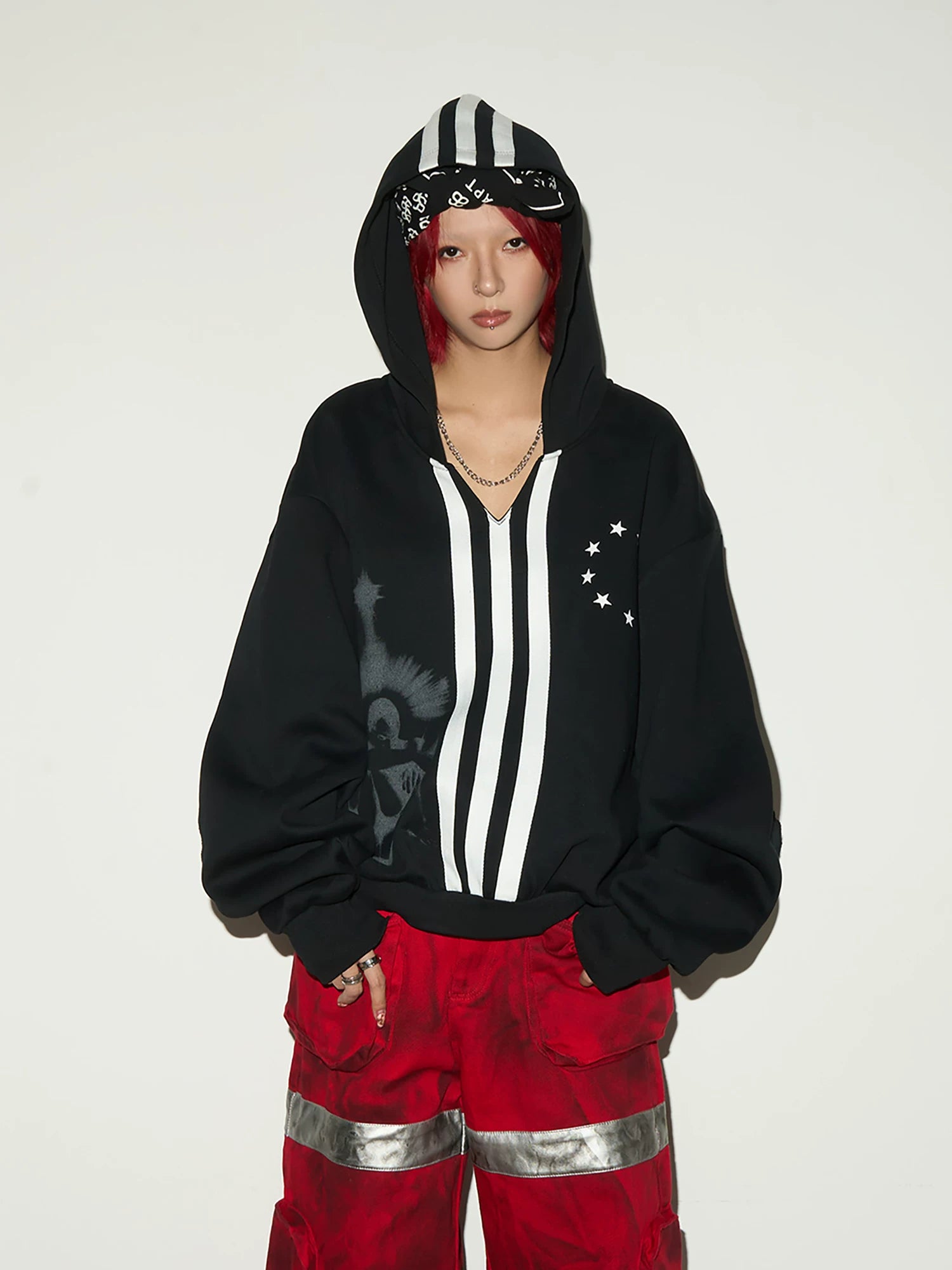 Short V-Neck Pullover Hoodie