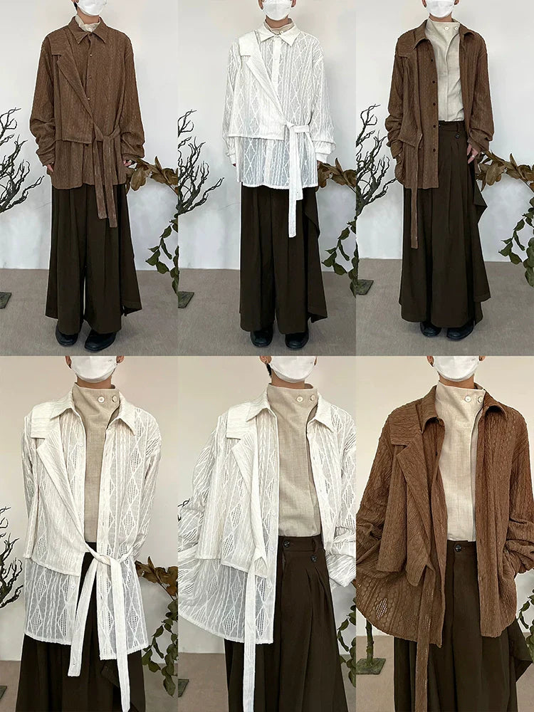 Jacquard Hollow-Out Patchwork Long Sleeve Shirt