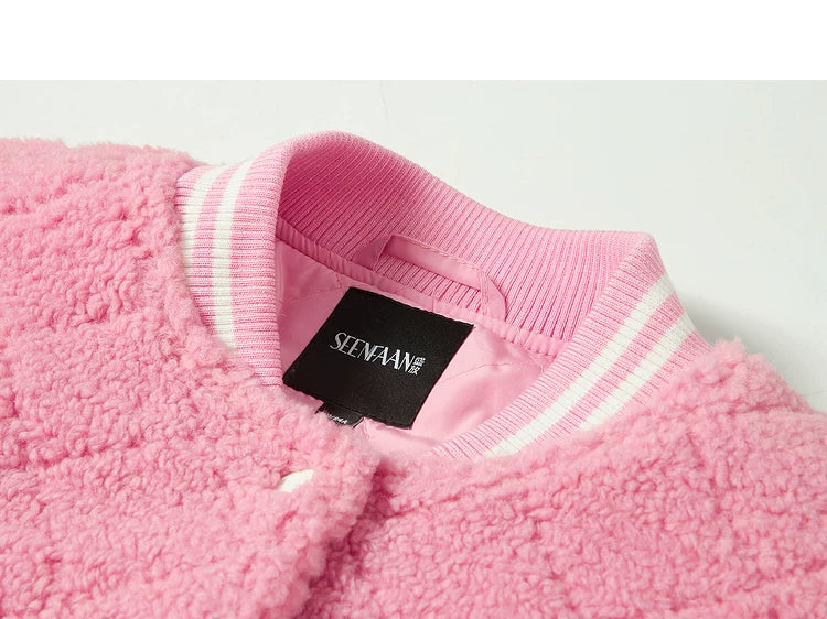 Colorblock Embroidery Fleece-Lined Baseball Jacket