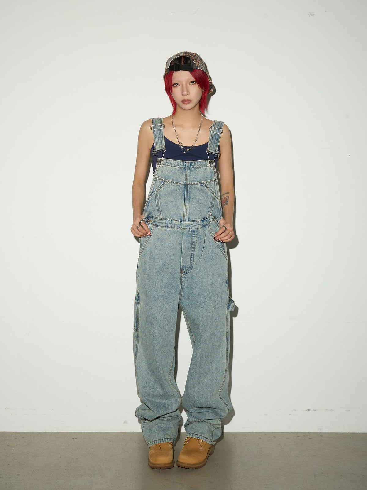 Washed Wide Leg Denim Overalls