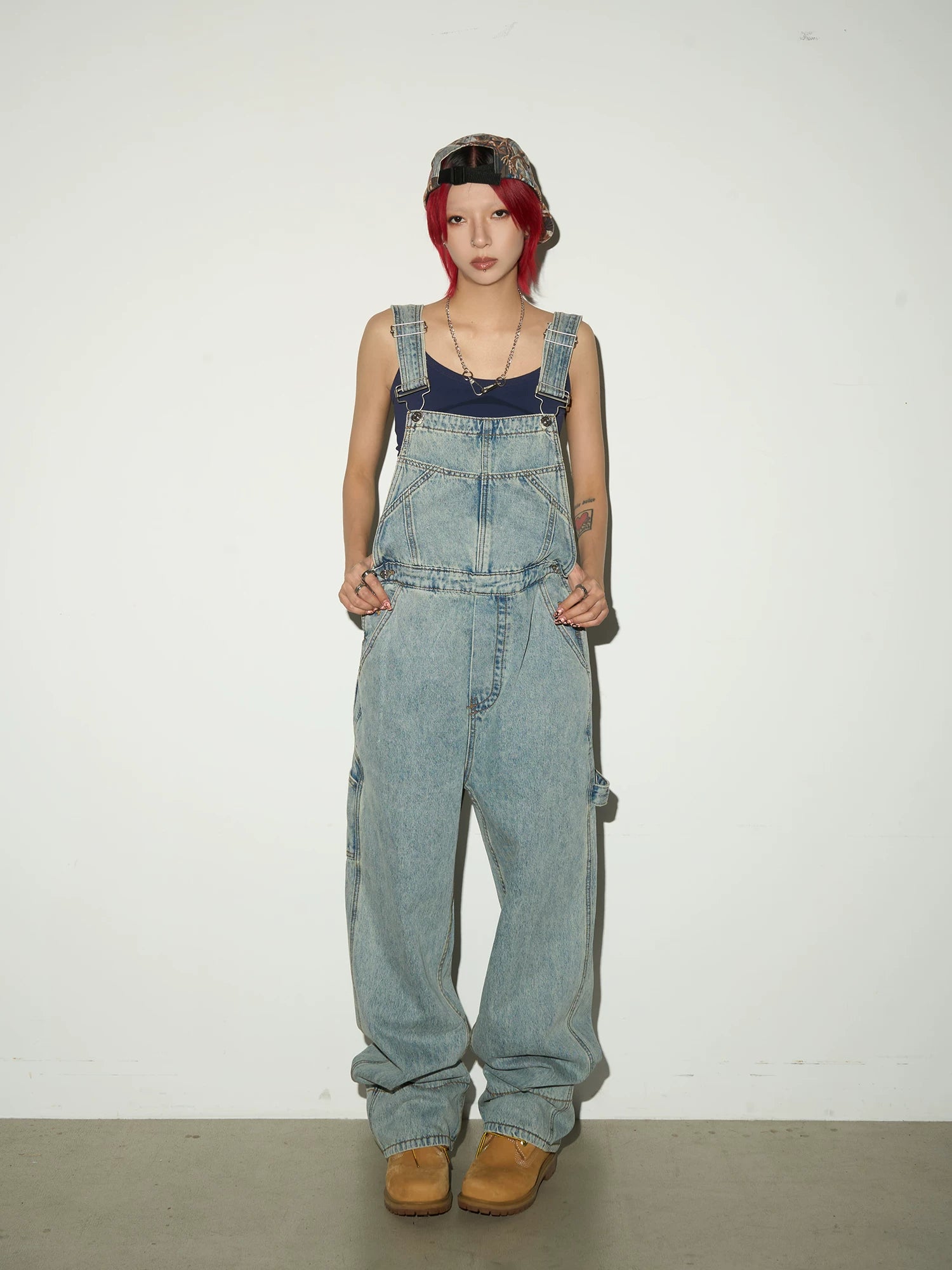 Washed Wide Leg Denim Overalls