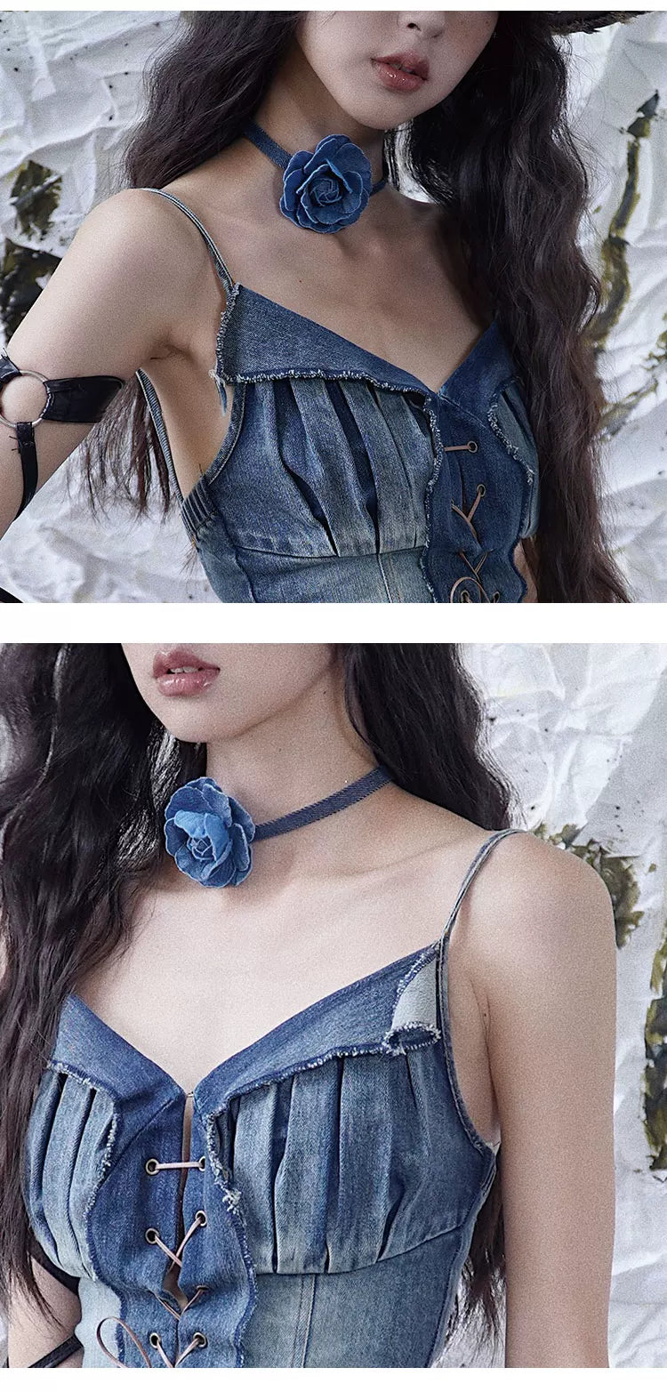 Denim Rose Necklace