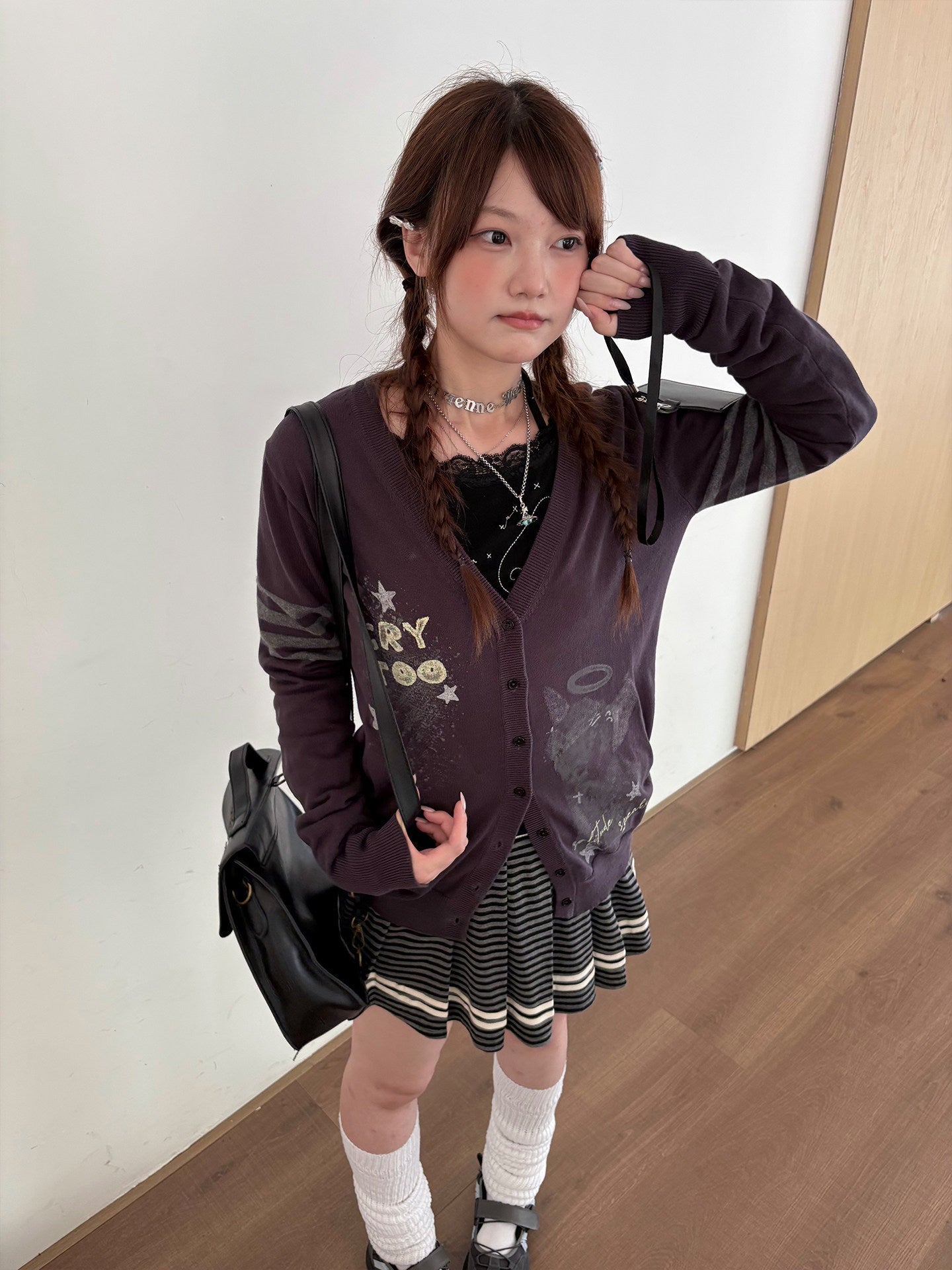 Three-Stripe Button Knit Cardigan