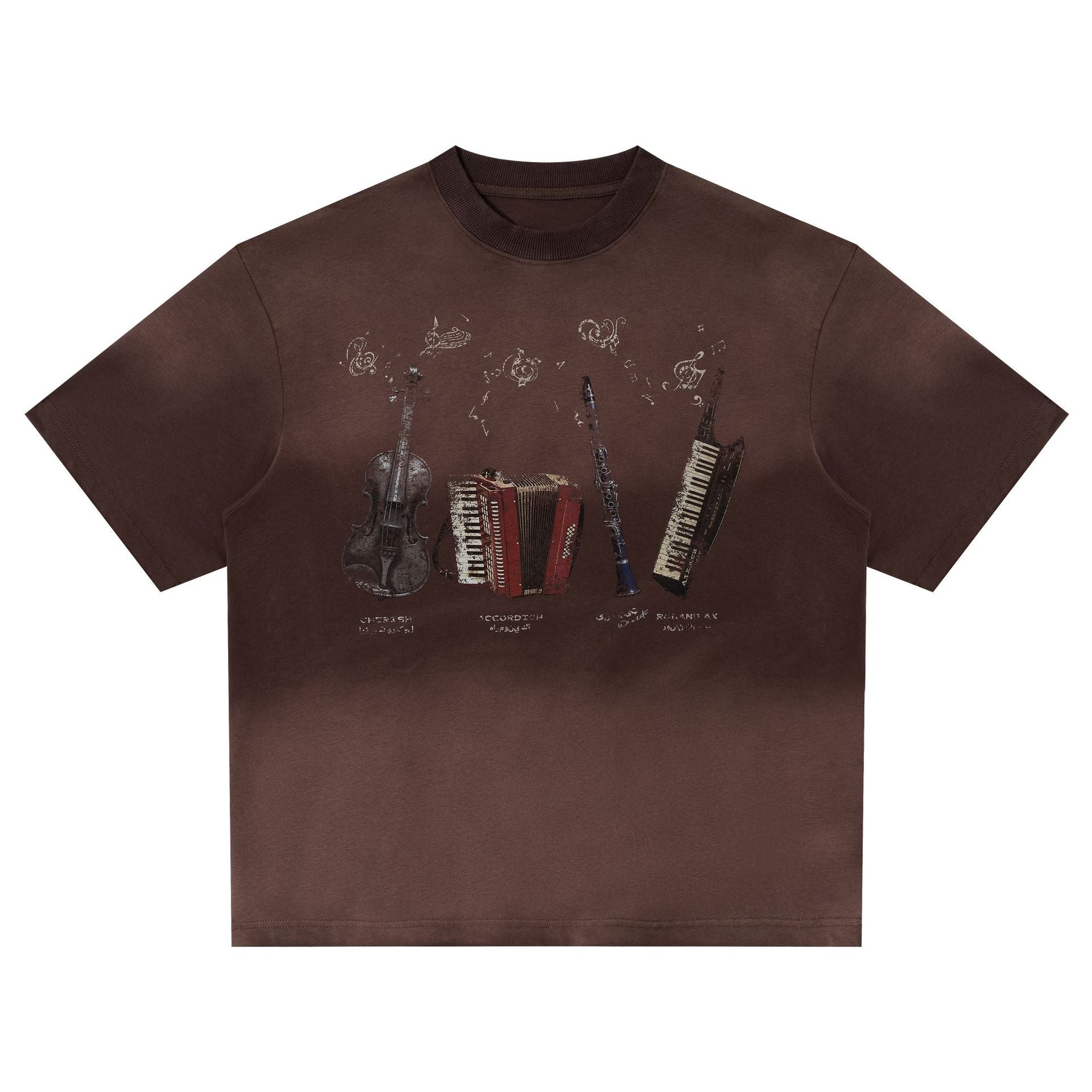 Instrument Print Washed Short Sleeve T-Shirt