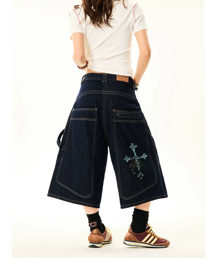 Wide-Leg Denim Shorts