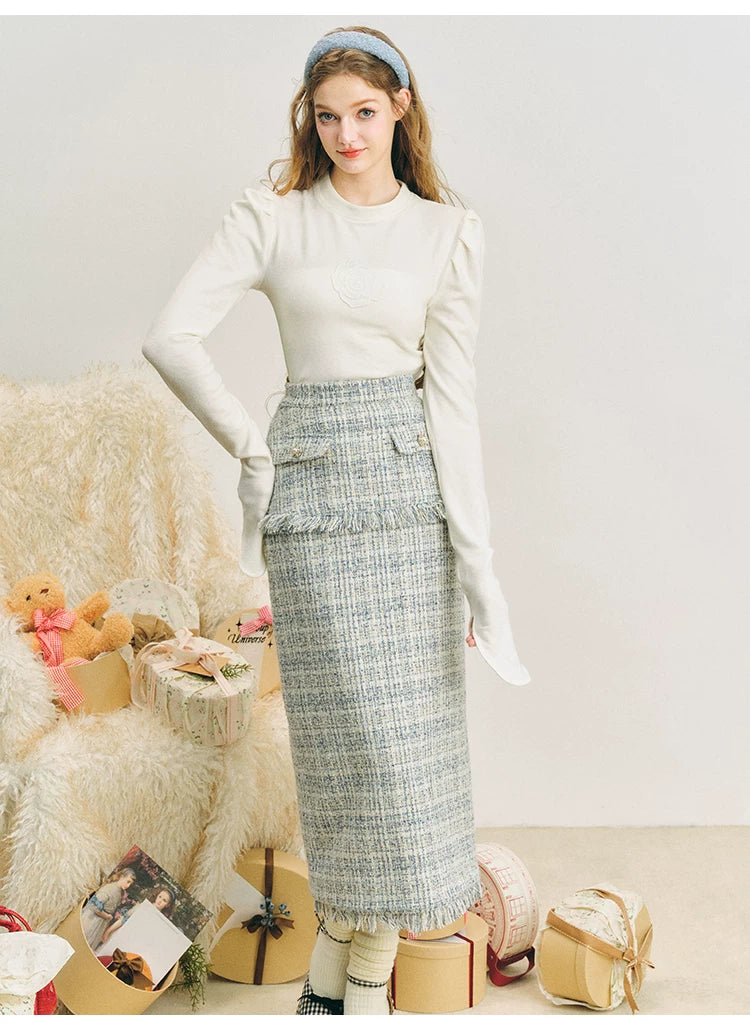 Bow Jacquard Jacket & Tassel Jacquard Short Skirt Setup