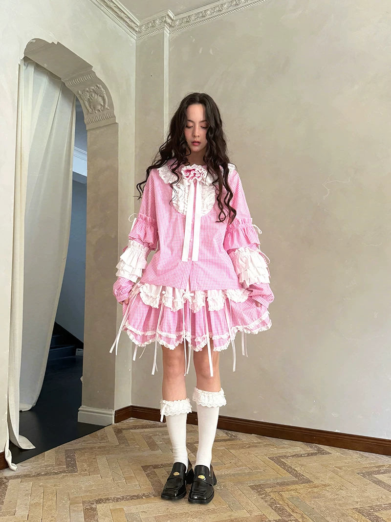 Bow Double-Layer Patchwork Half Skirt