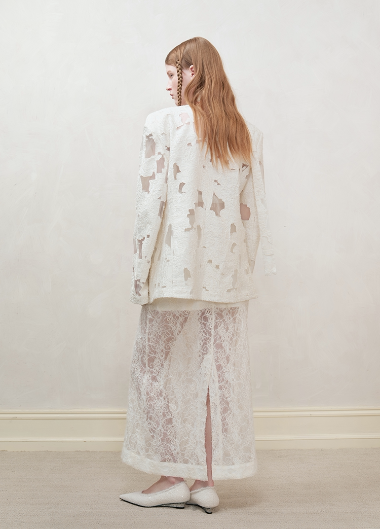 Beaded Collarless Tailored Jacket