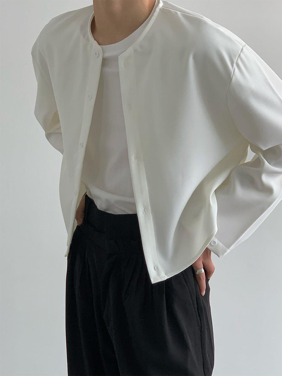 Short Collarless Long Sleeve Shirt