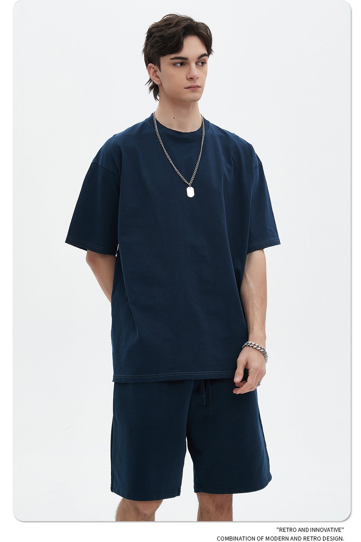 Washed Dyed Oversize Damage Short-sleeve T-shirt & Short Sweatpants Setup