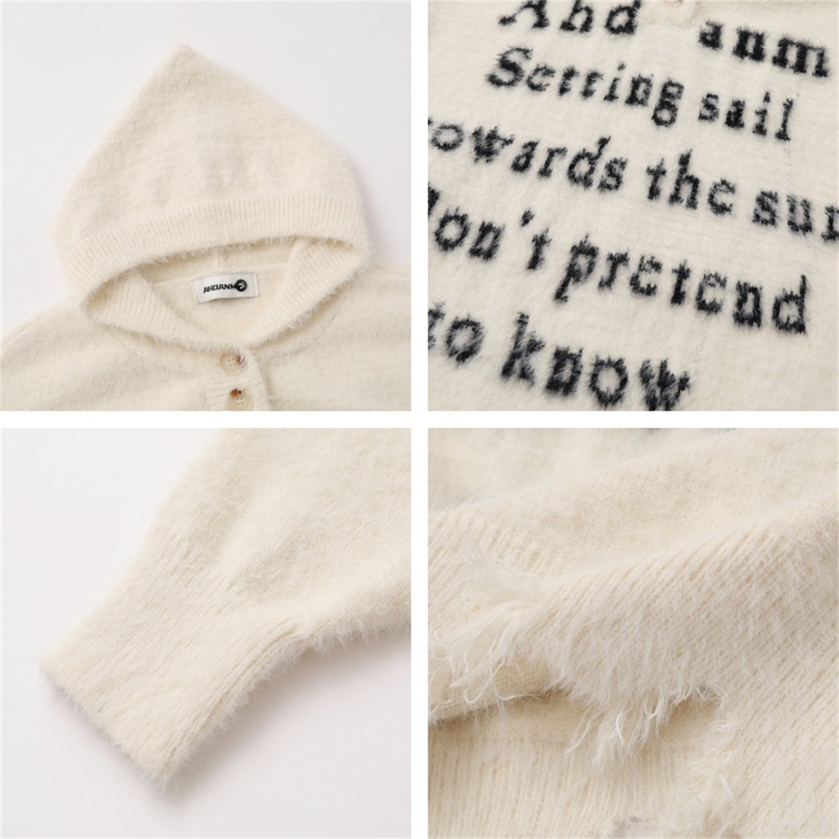 Letter Damage Oversize Knit Hoodie