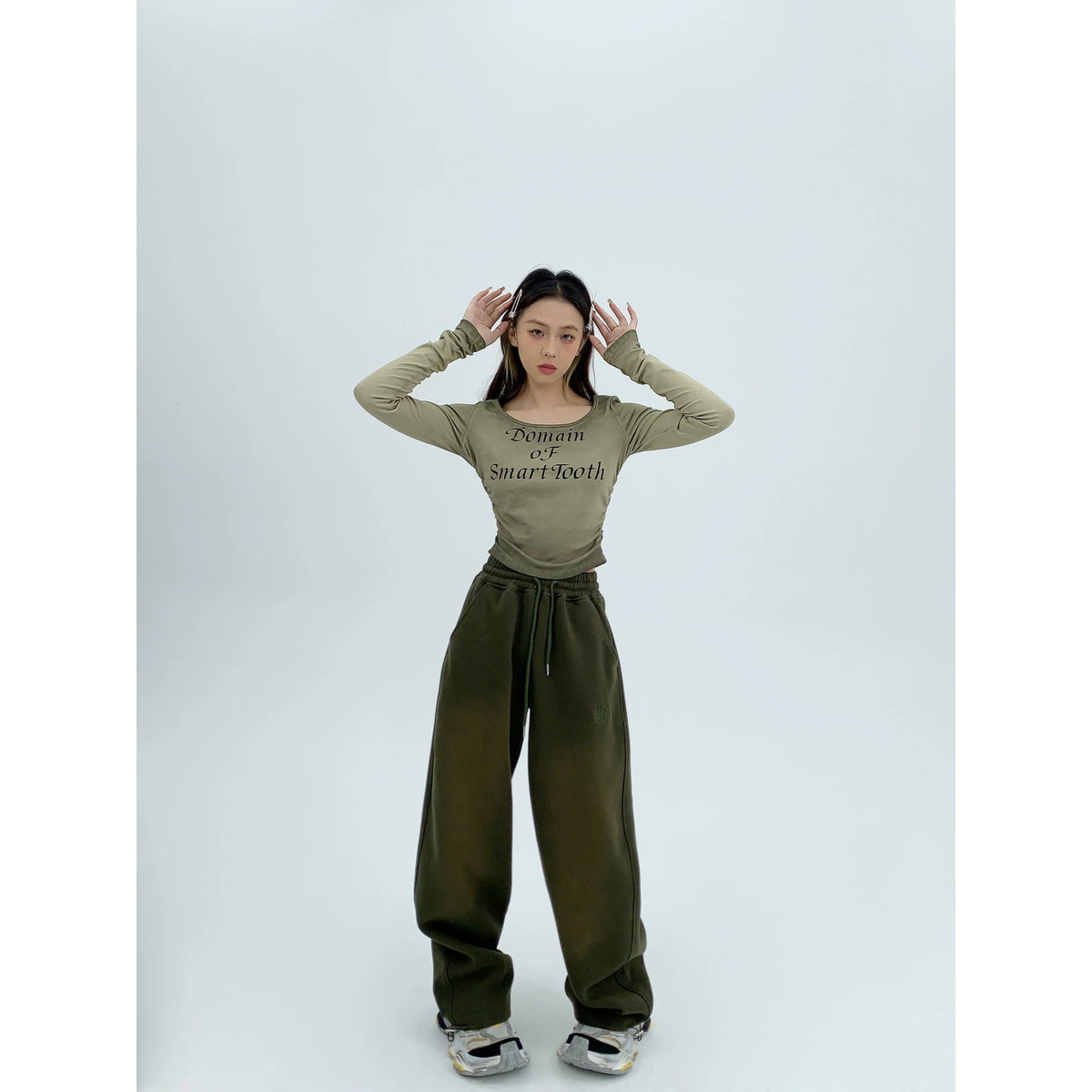 Washed Wide-Leg Straight Sweatpants