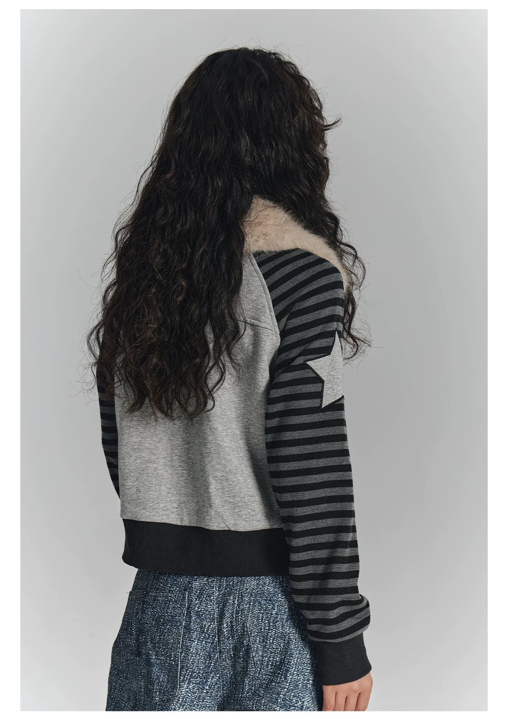 Fur Collar Patchwork Oversize Zipper Hoodie