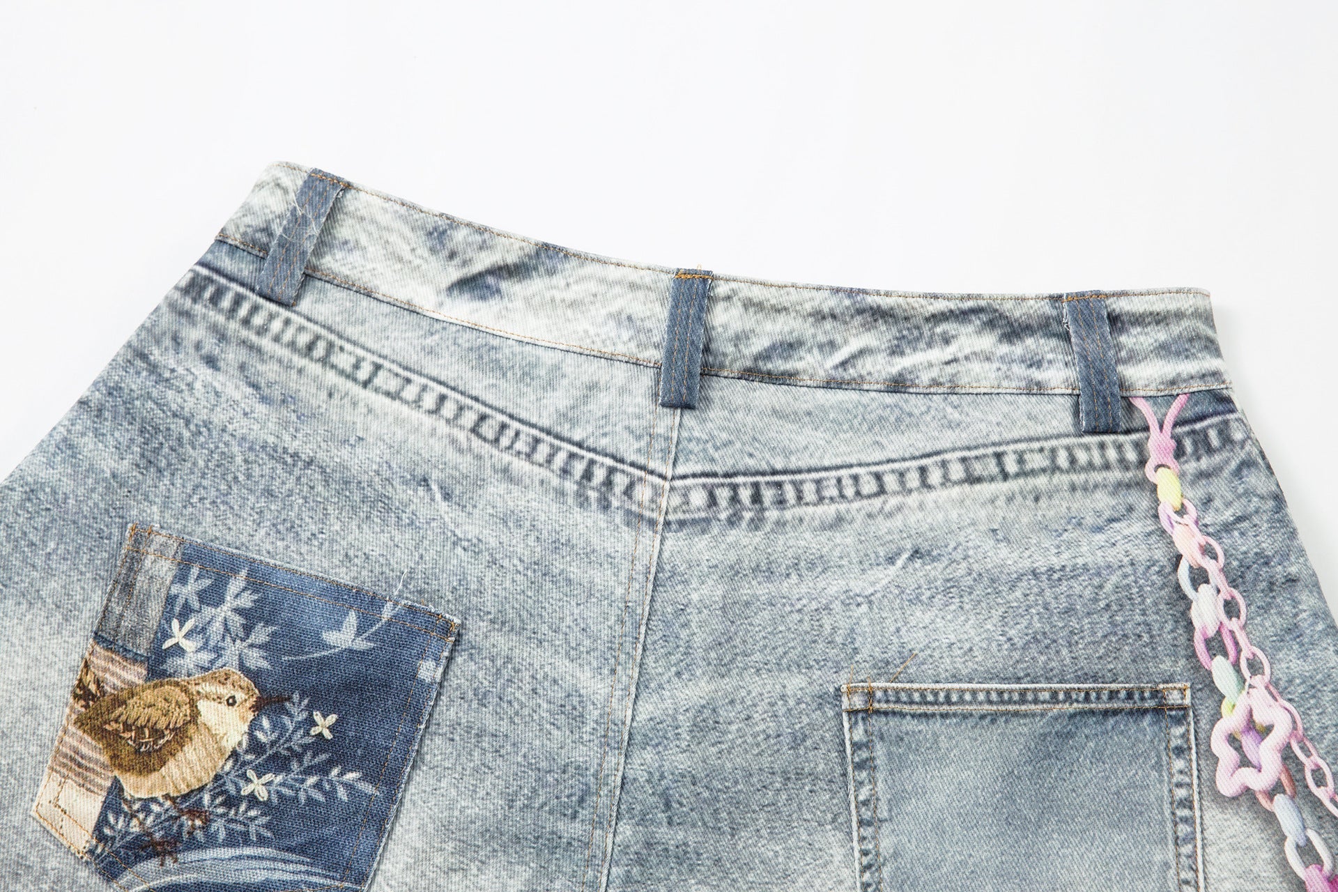 Washed Charm Patch Wide Leg Cropped Denim Jeans