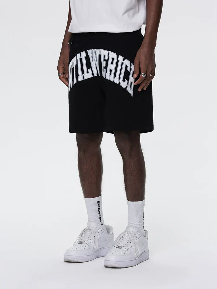 Graphic Letter Drawstring Sporty Short Pants