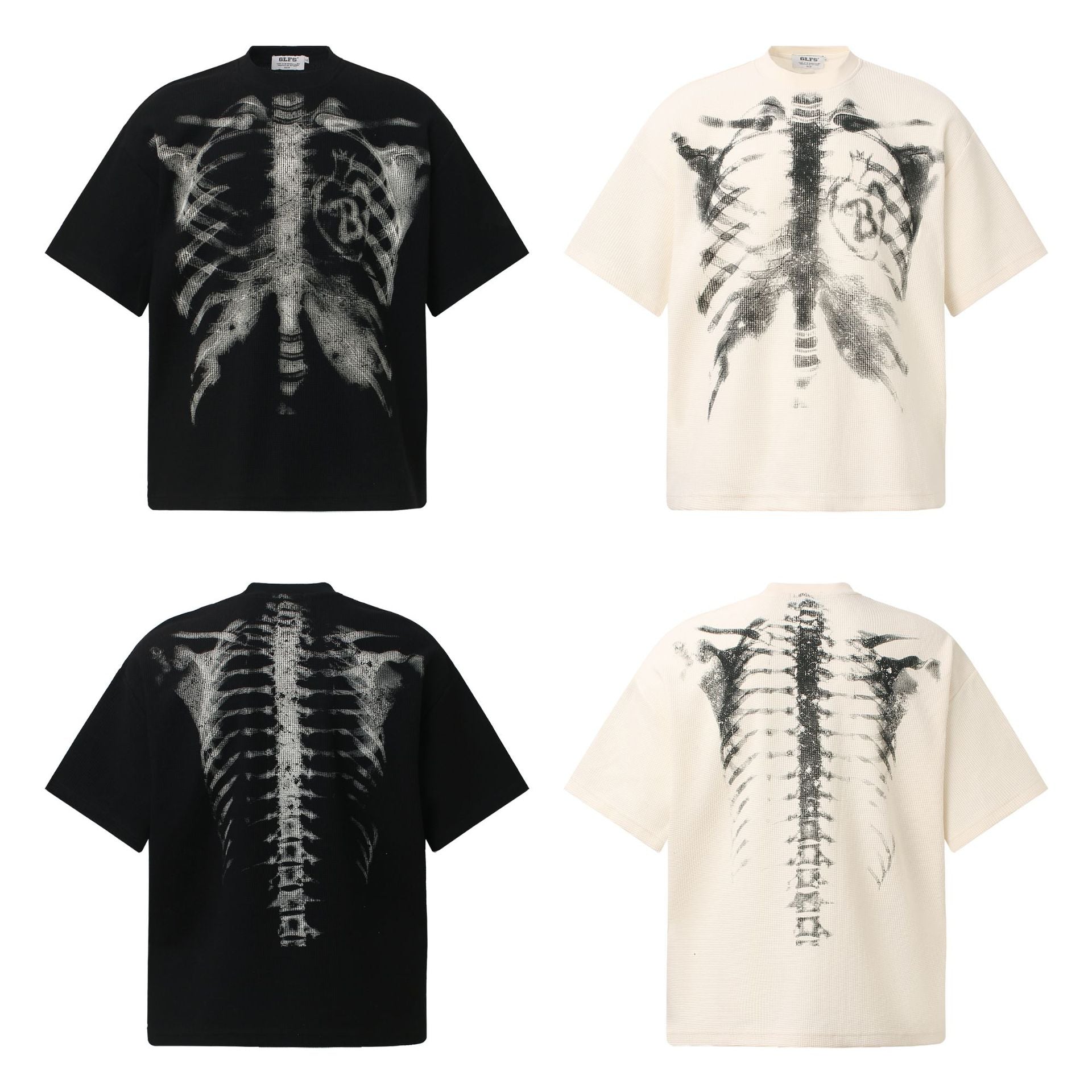 Skeleton Print Waffle Short Sleeve T-Shirt