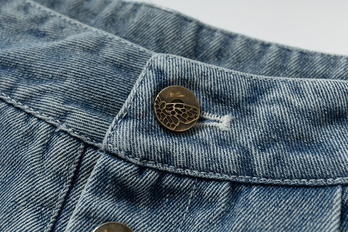 Lace-Up Washed Wide Leg Denim Short Pants