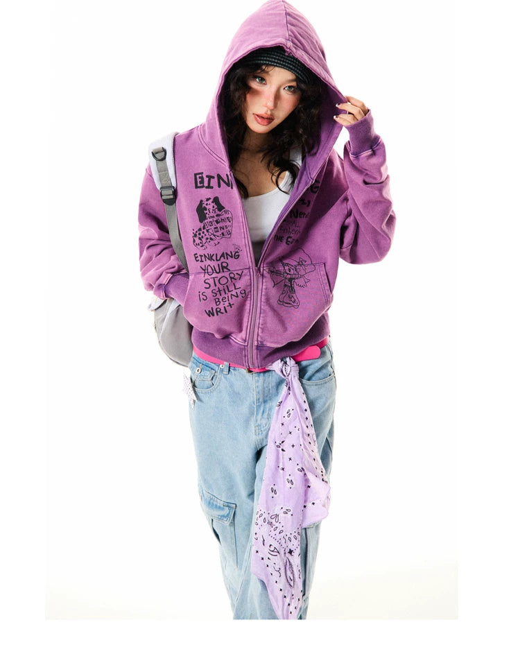 Letter Print Zipper Hoodie