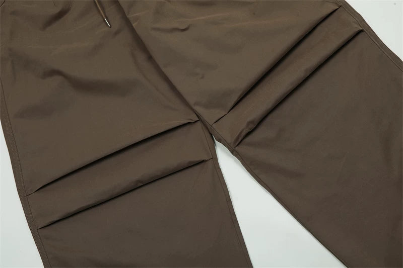 Wide-Leg Drawstring Cargo Pants