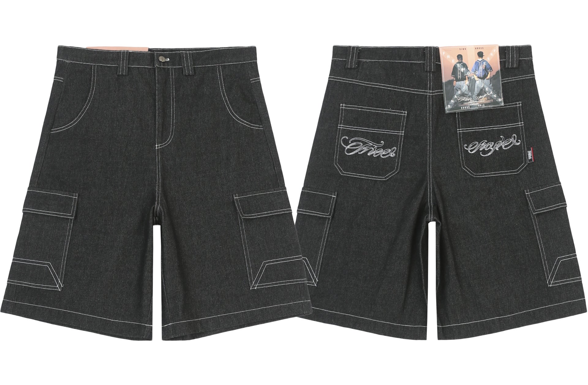 Heavyweight Embroidered Multiple Pocket Denim Jort