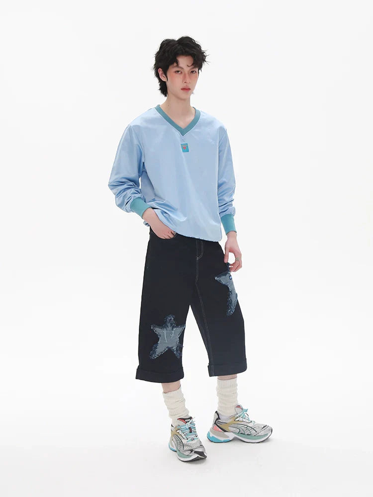 Star Patch Design Denim Half Jeans