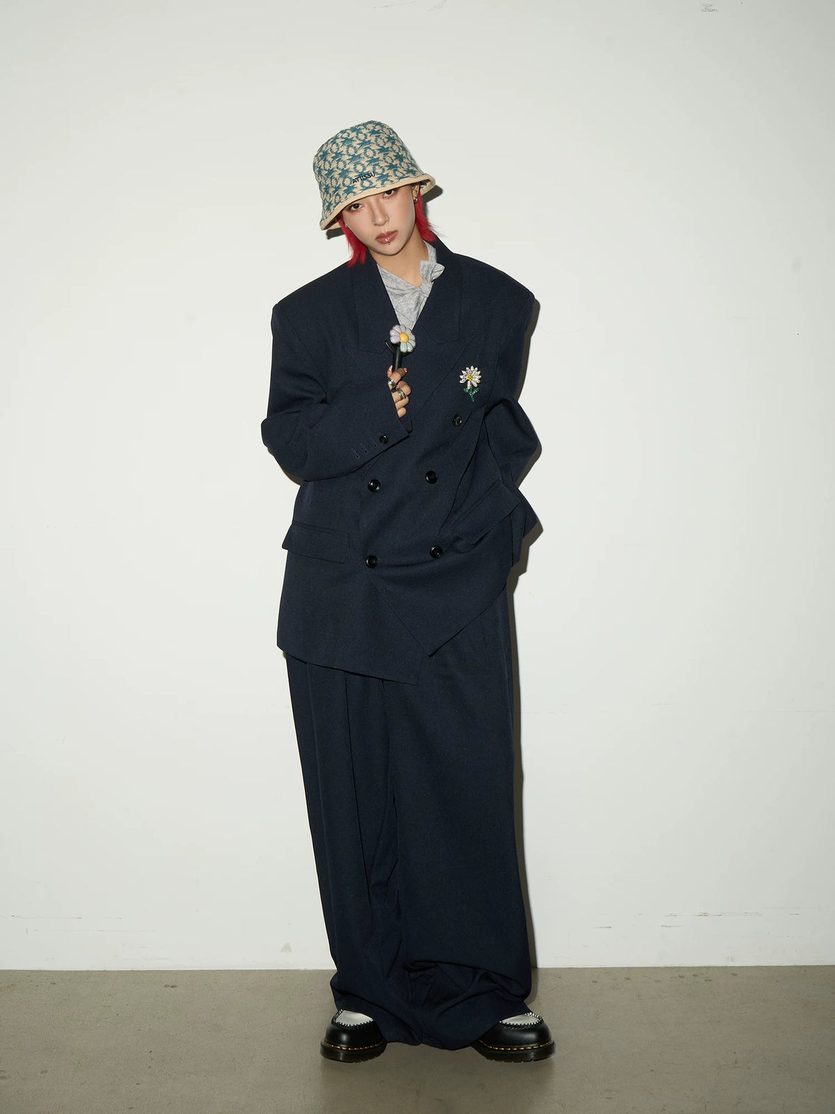 Daisy Brooch Double-Breasted Tailored Jacket & Straight Trousers Setup