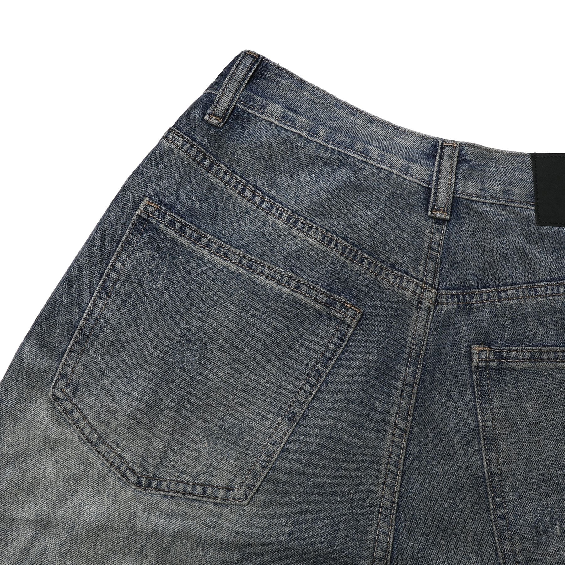 Washed Damage Wide Leg Denim Jeans