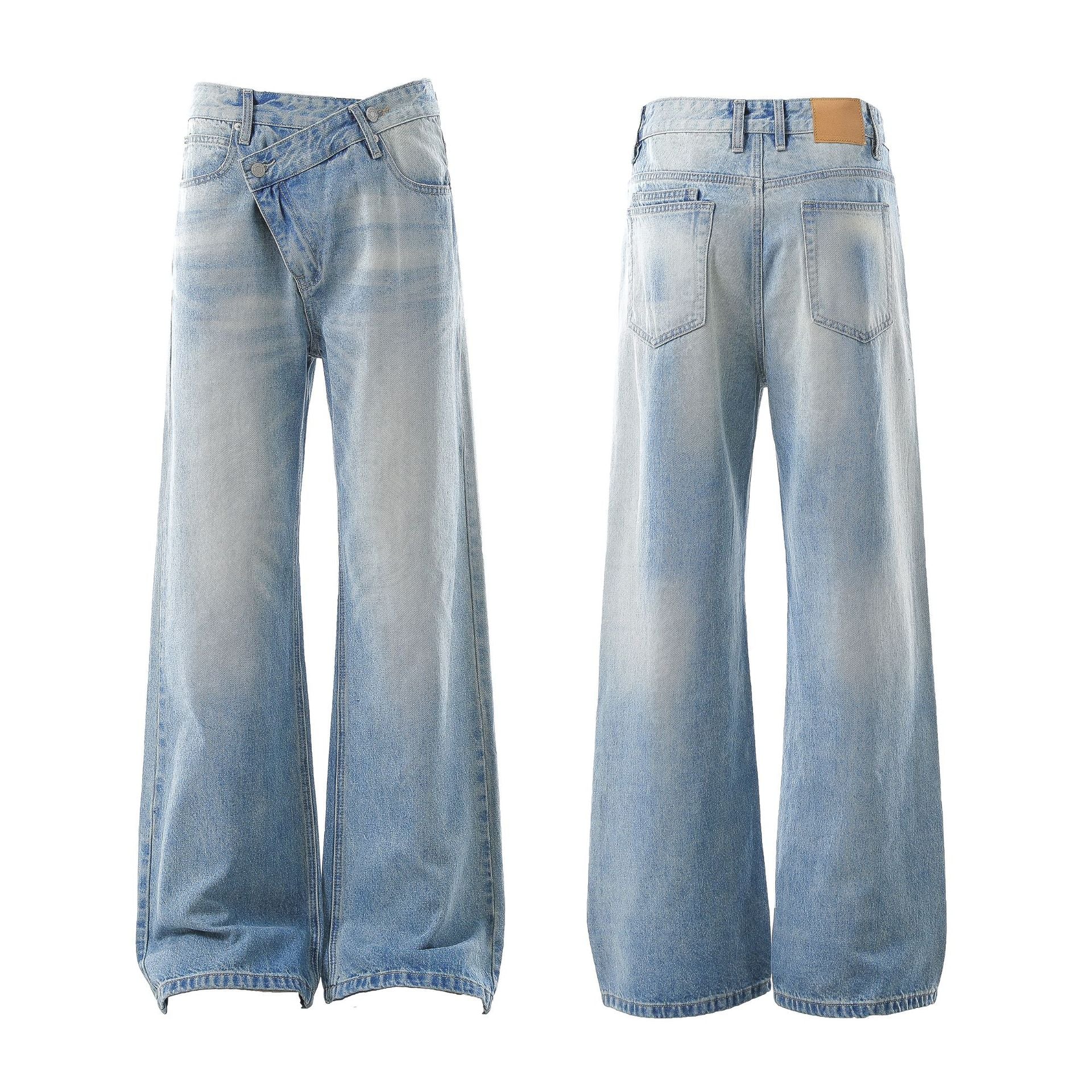 Dirty Washed Irregular Flare Denim Jeans
