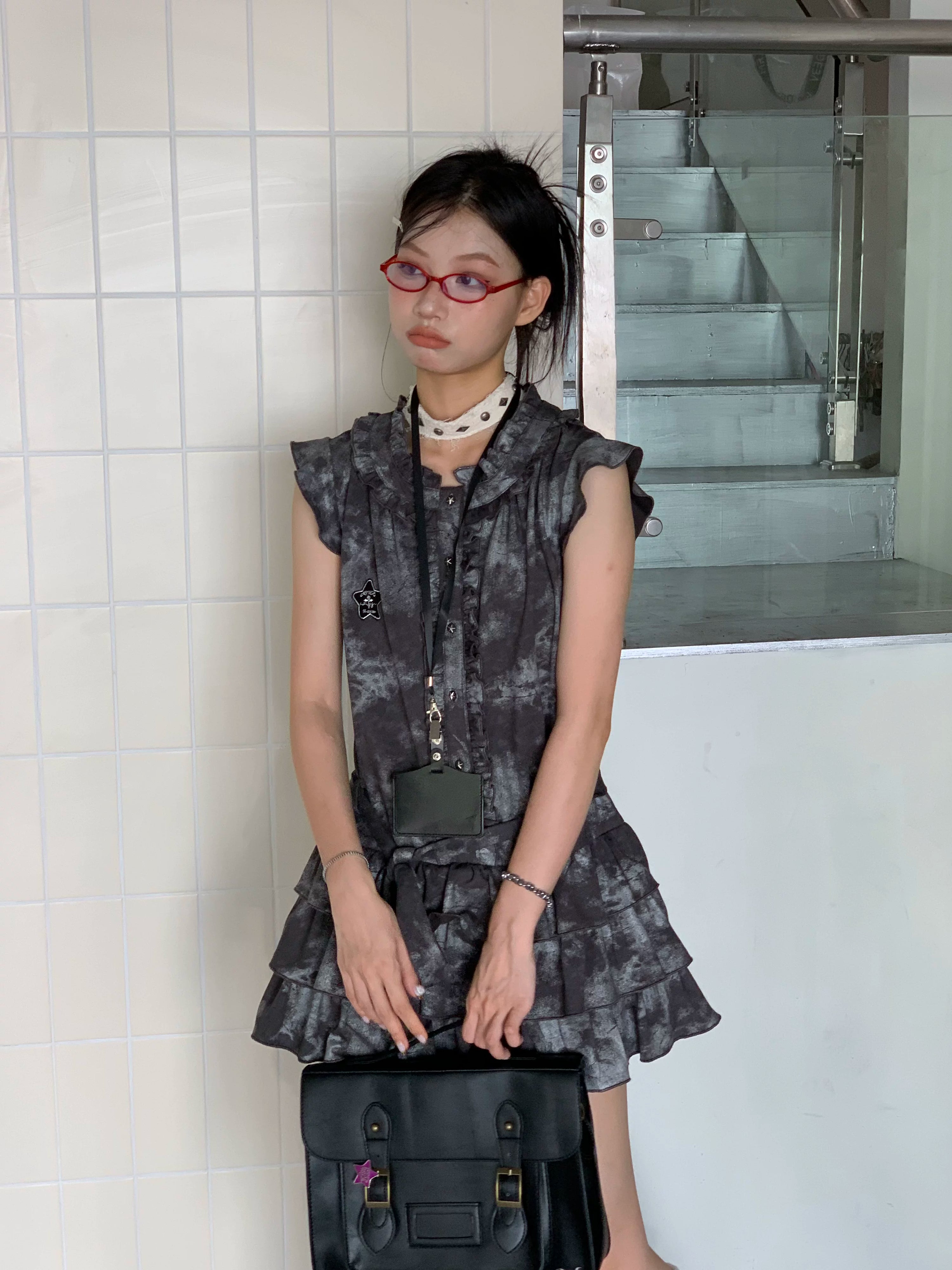 Lace-Up Belted Sleeveless Mini Dress