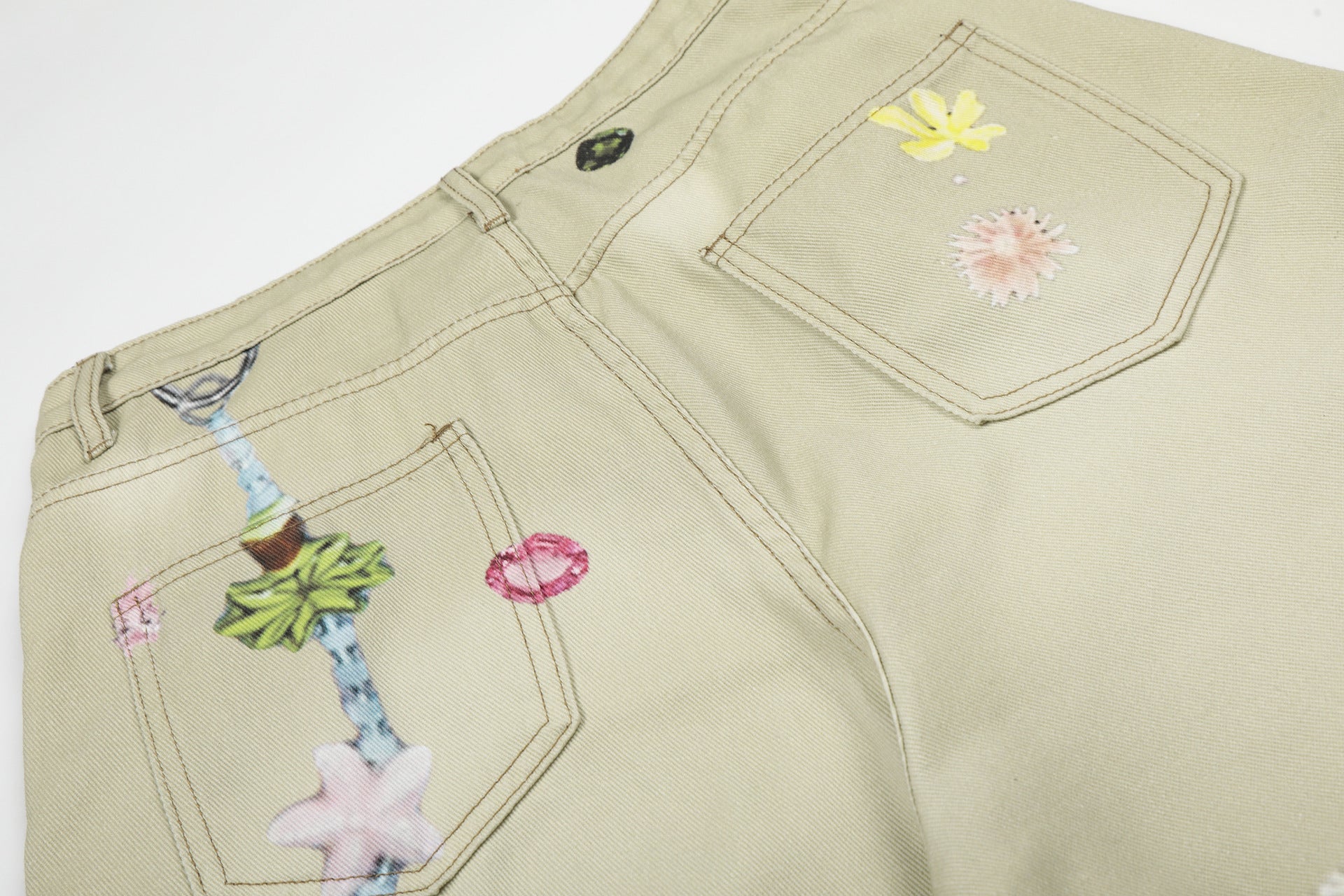 Floral Print Cropped Denim Jort