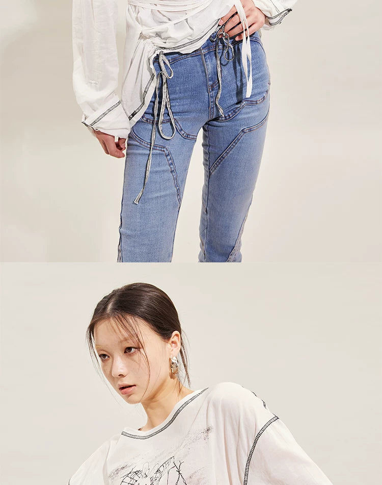 Hand-Drawn Rabbit Print Long Sleeve T-Shirt