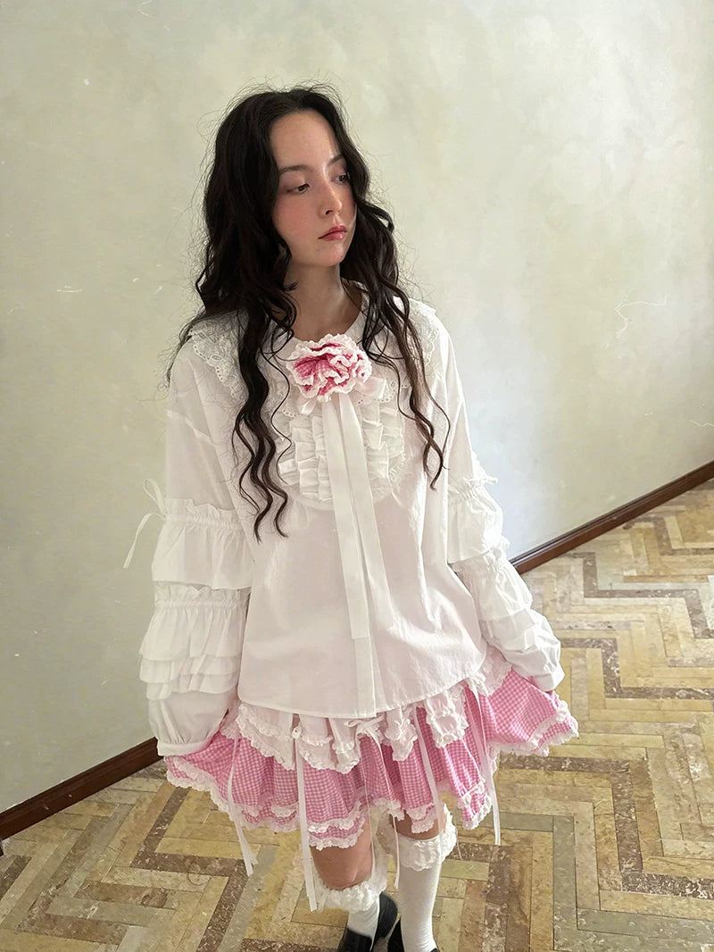 Bow Double-Layer Patchwork Half Skirt