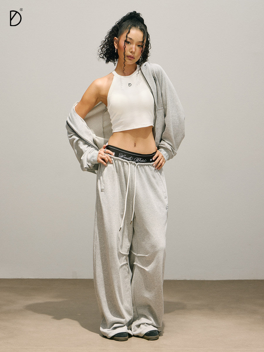Logo Print Cropped Hoodie & Logo Print Wide Leg Sweatpants Setup