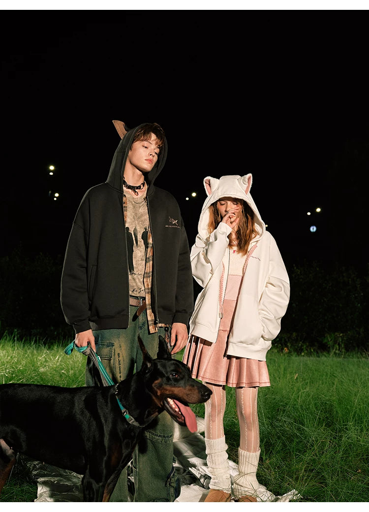 Ear Fleece Oversize Zipper Hoodie