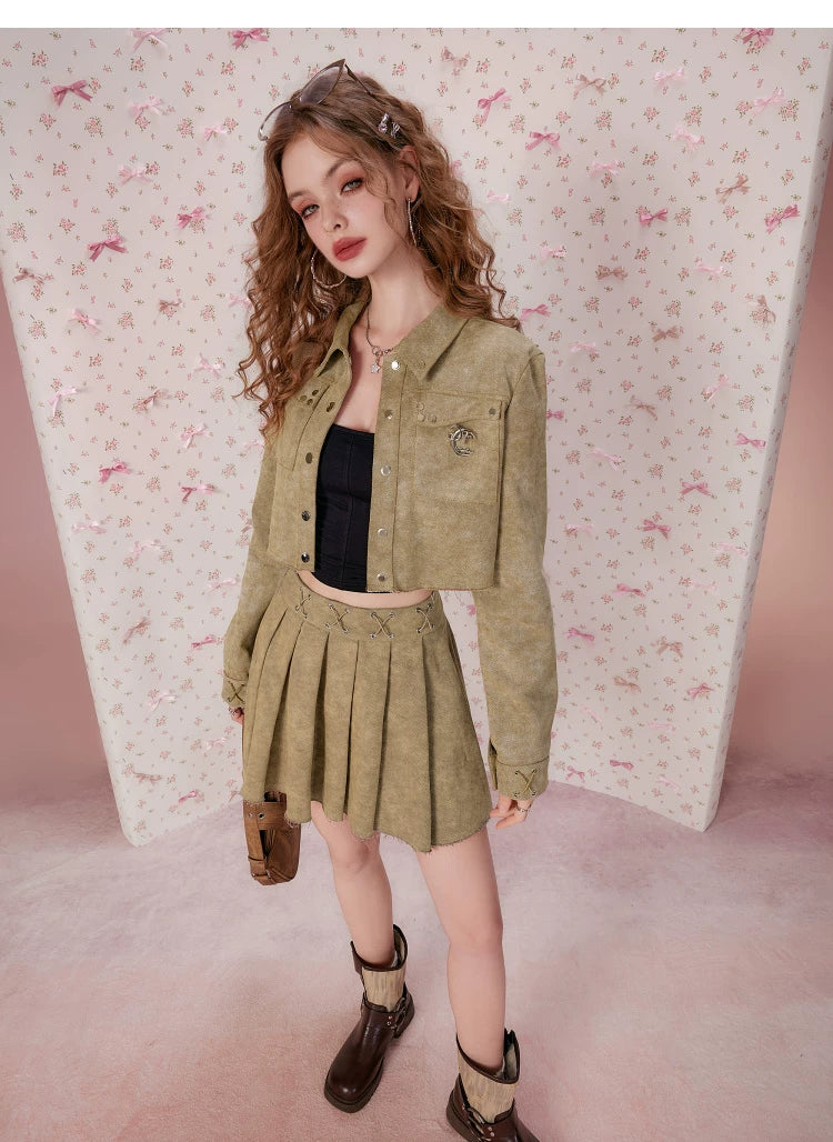 Pleats Short Skirt & Short Jacket Setup