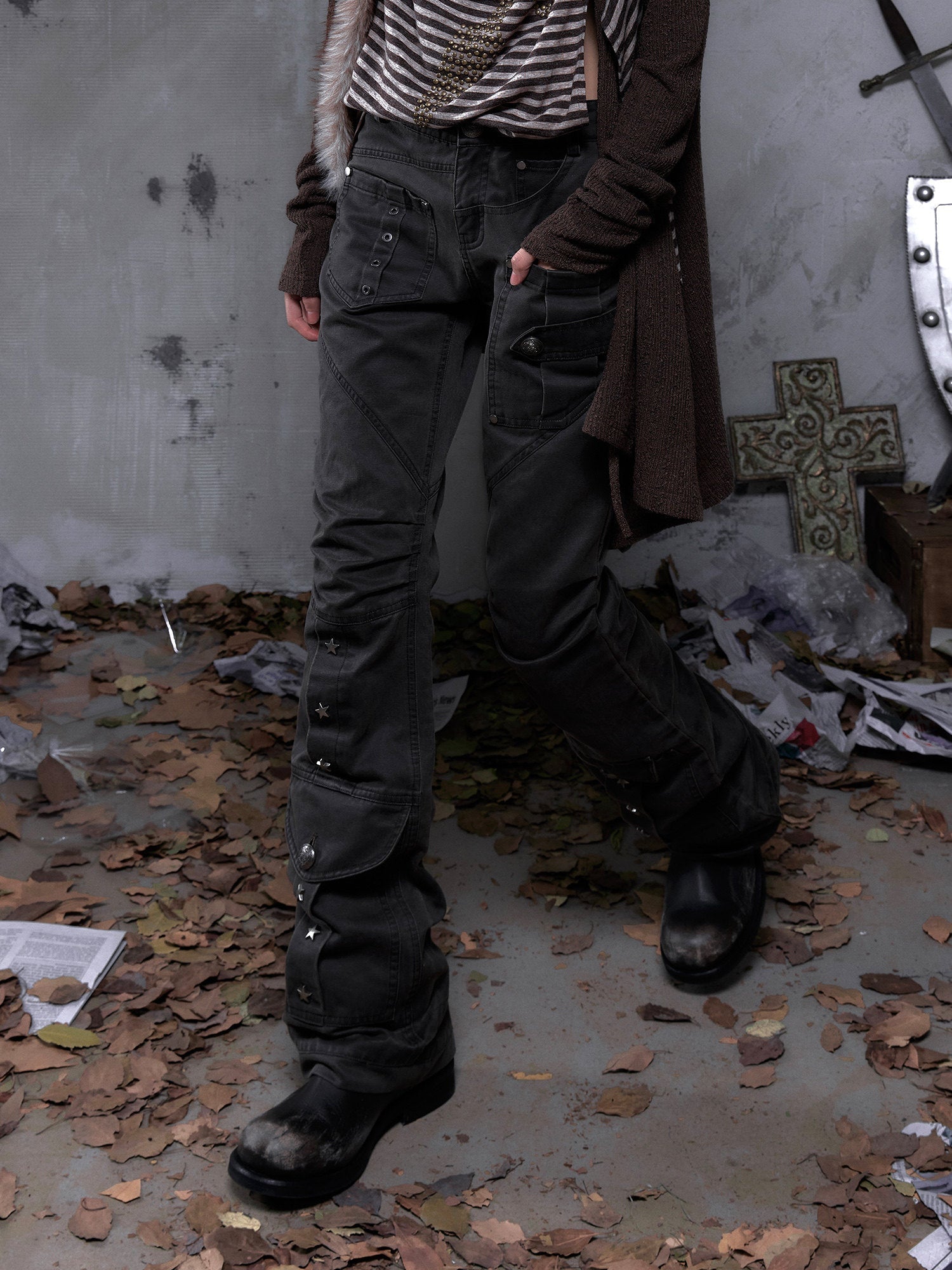 Wrinkle Washed Flare Suede Pants