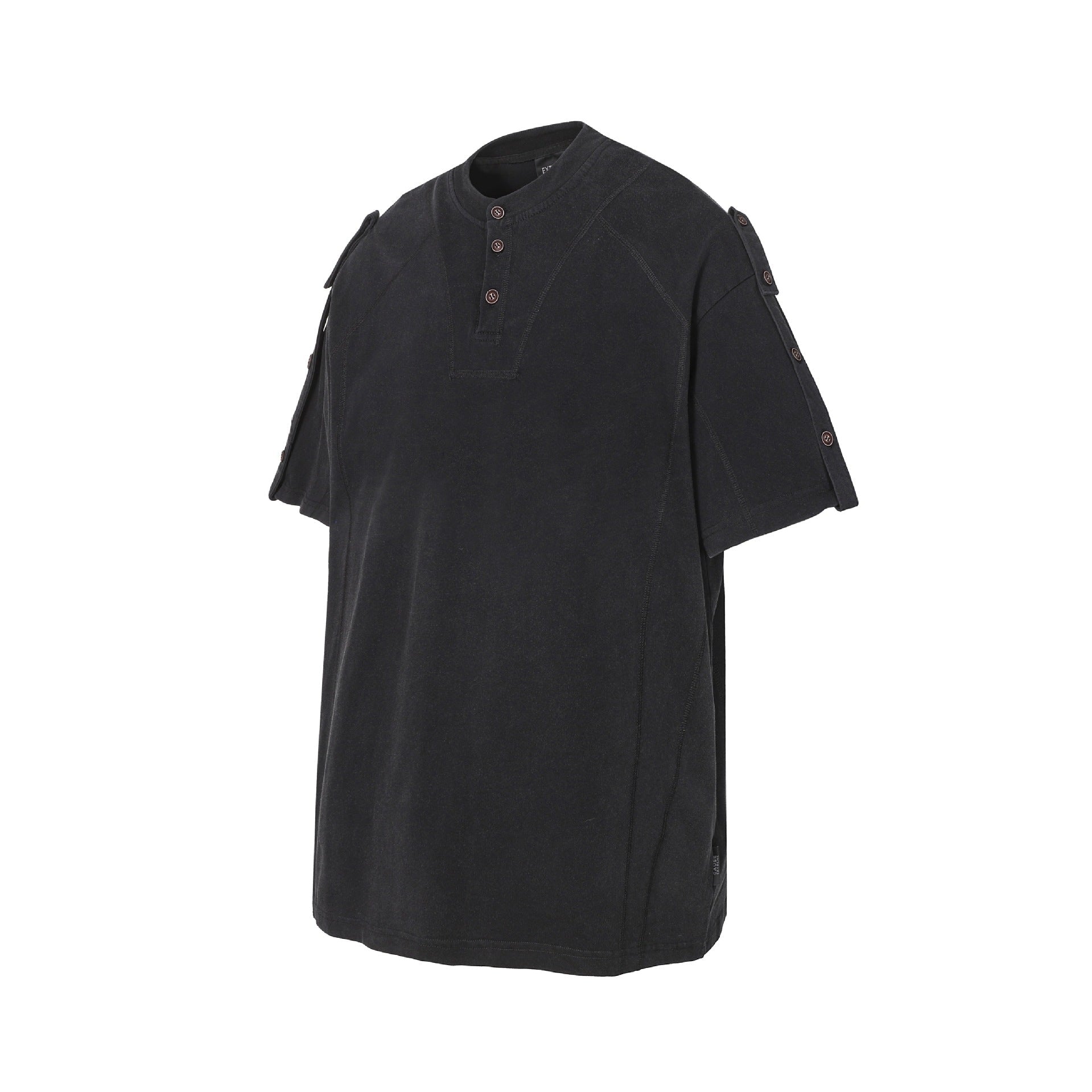 Semi-Open Collar Washed Short Sleeve T-Shirt
