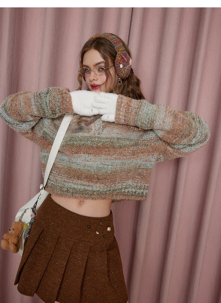 Lace Patchwork Stripe Knit Sweater