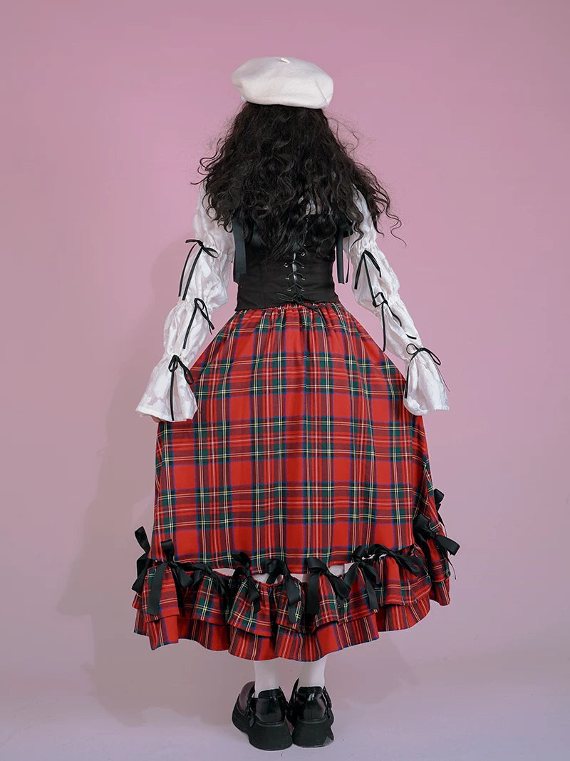Irregular Bow Elastic Waist Long Skirt