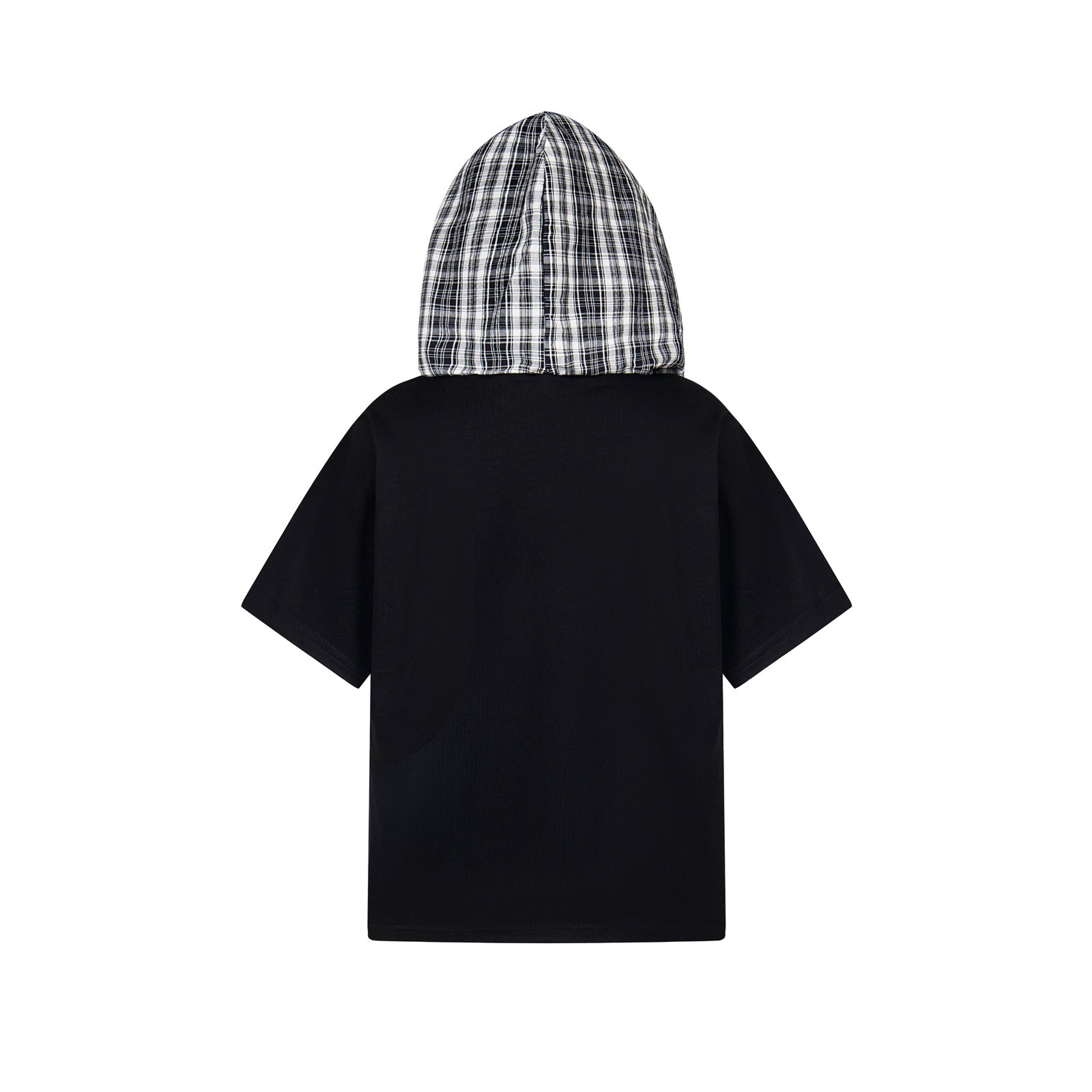 Camiseta con capucha y capa a cuadros con insignia desmontable