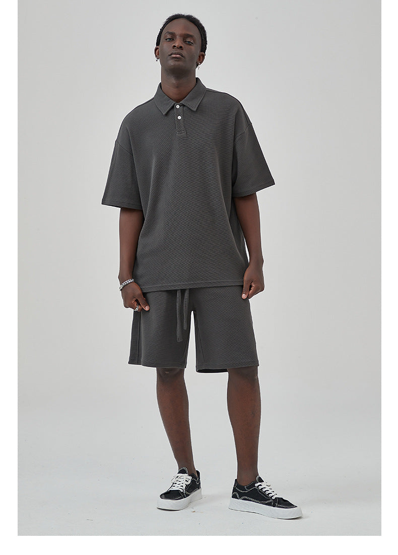 Oversize Waffle Polo Shirt & Waffle Shorts Setup