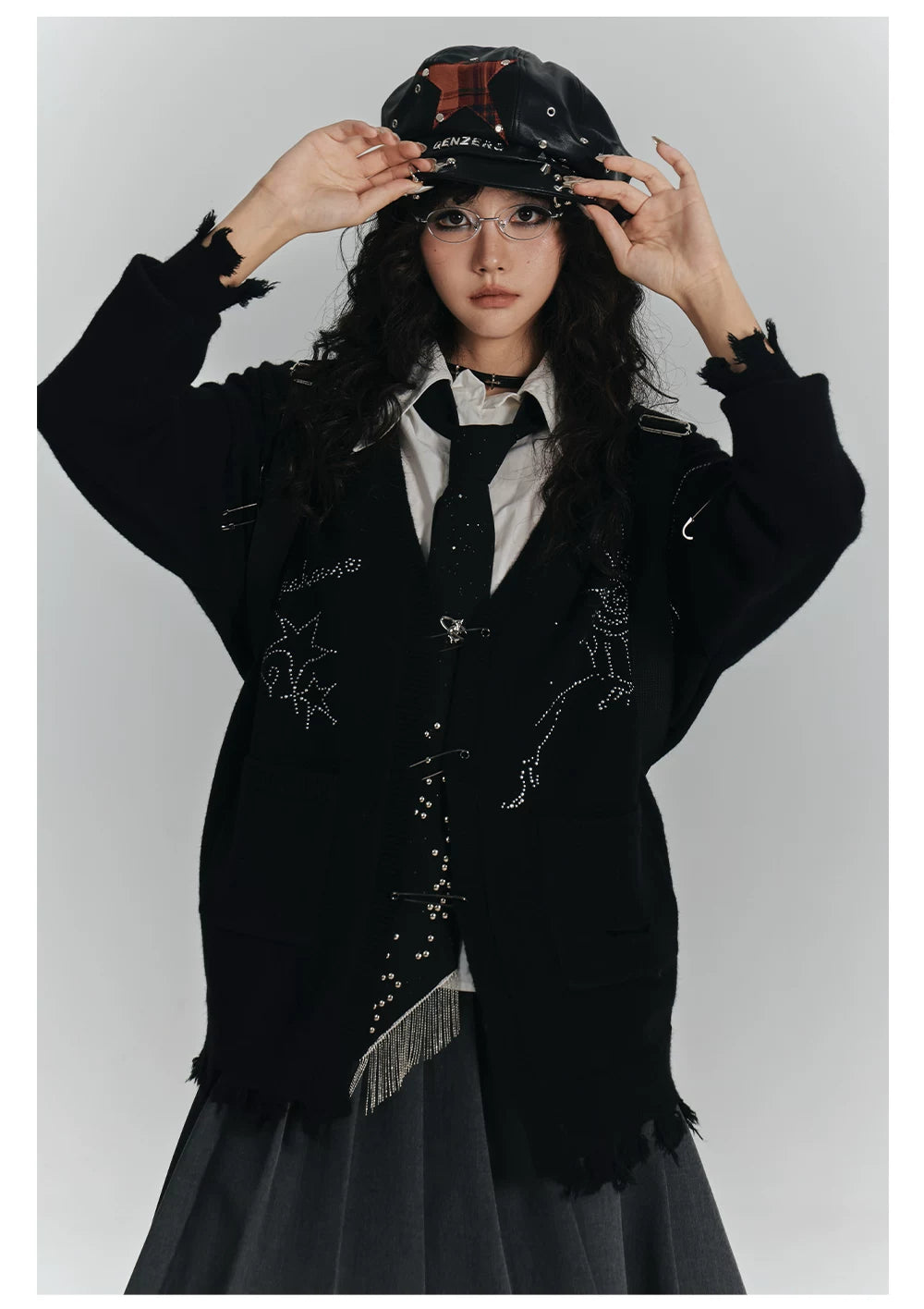 Safety Pin V-Neck Oversize Knit Cardigan