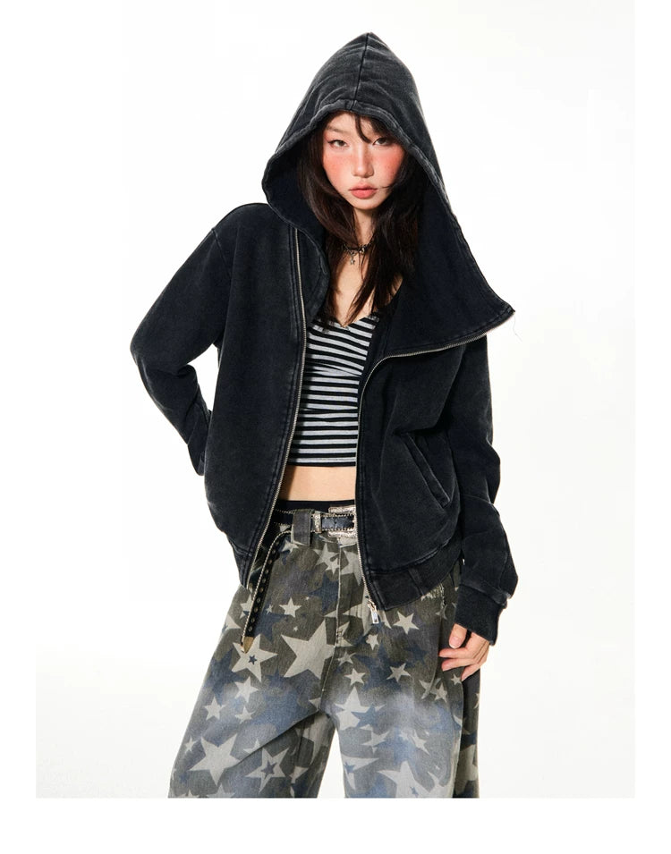 Asymmetrical Zipper Oversize Hooded Jacket