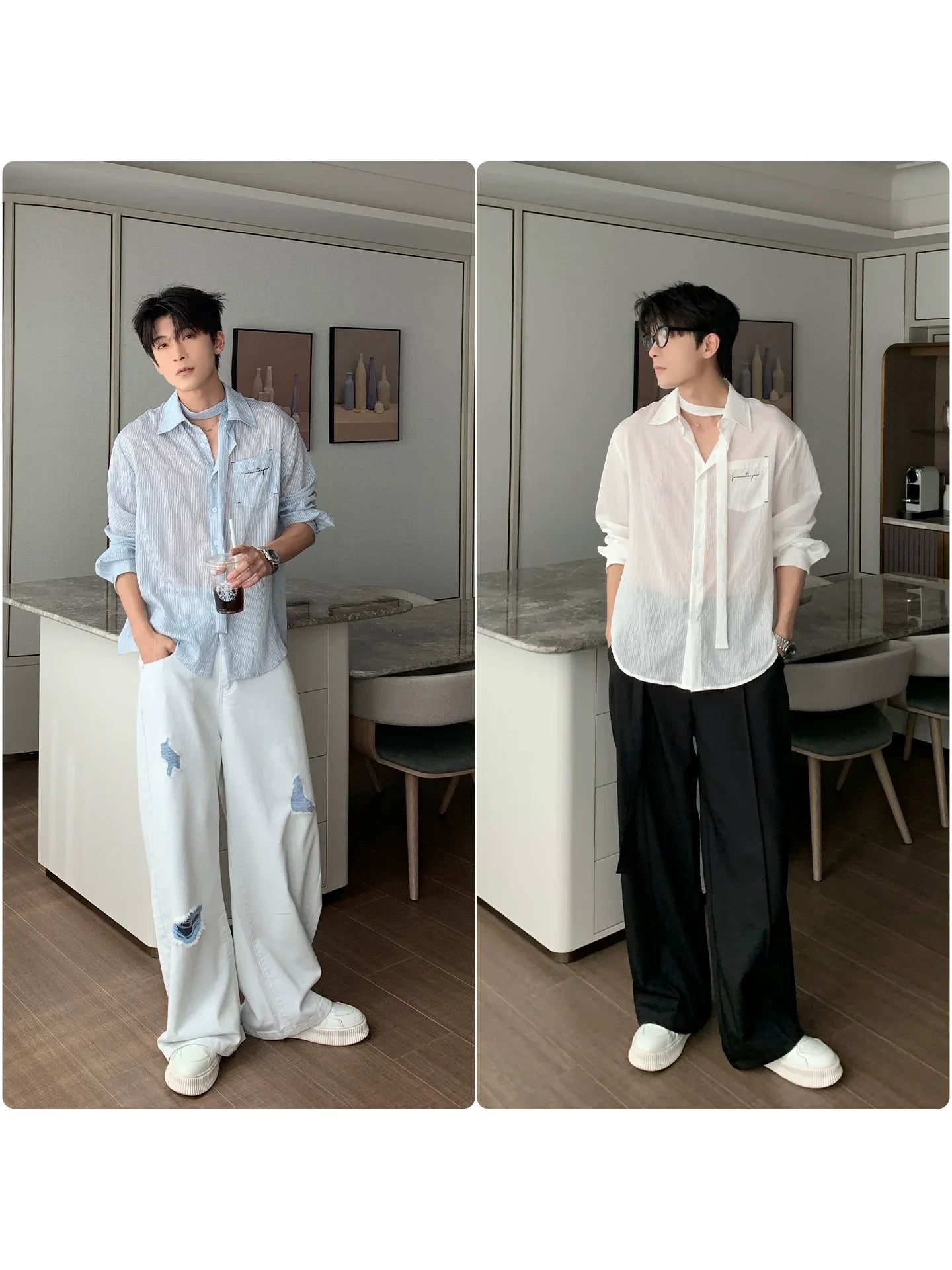 Thin Stripe Sunscreen Long Sleeve Shirt