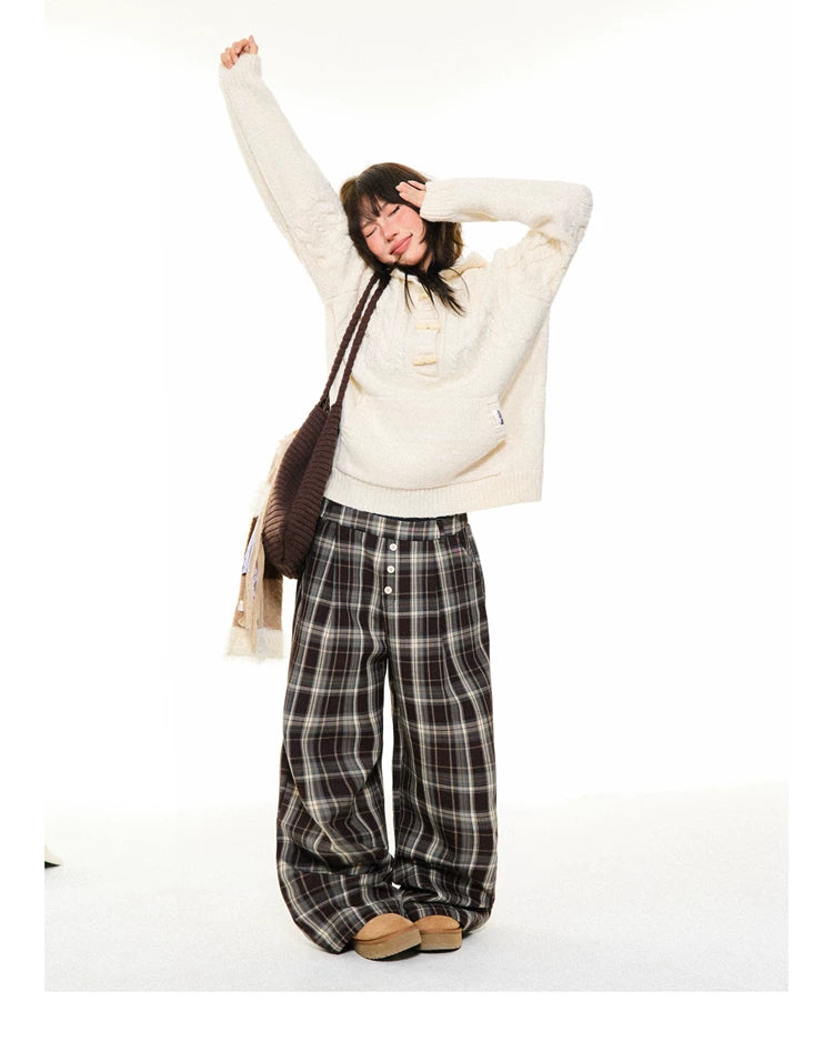 Hooded Toggle-Front Knit Sweater