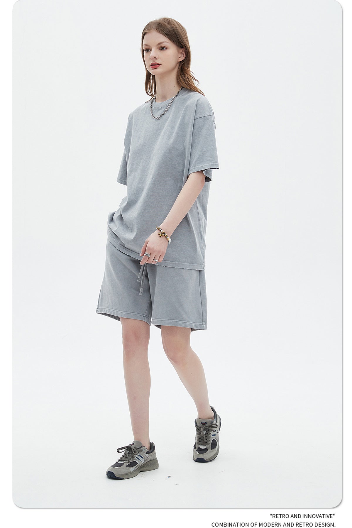Washed Dyed Oversize Damage Short-sleeve T-shirt & Short Sweatpants Setup